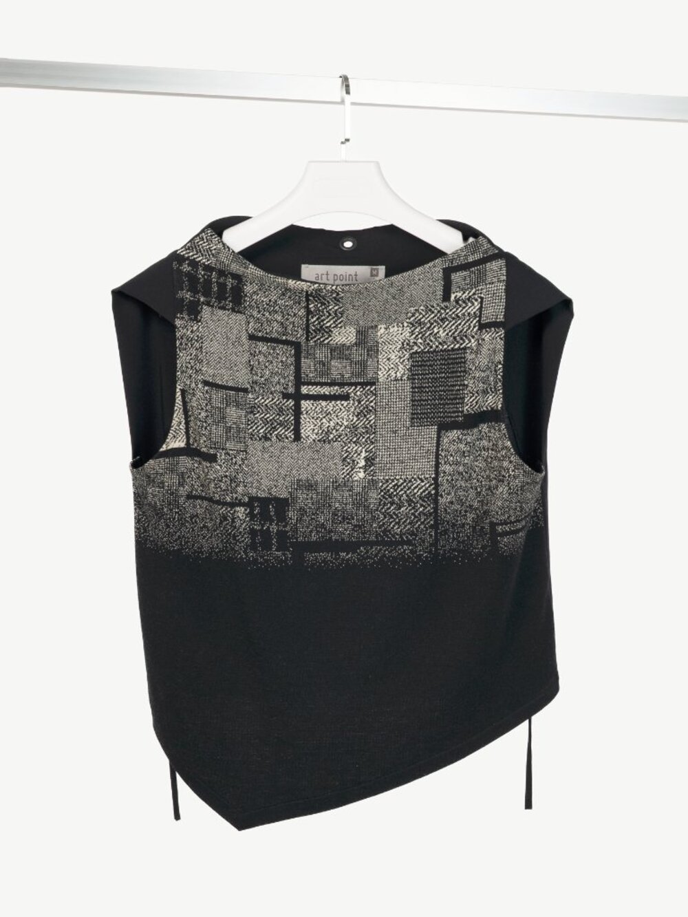 Art Point Black Mixed-Print Wool-Blend Asymmetrical Top